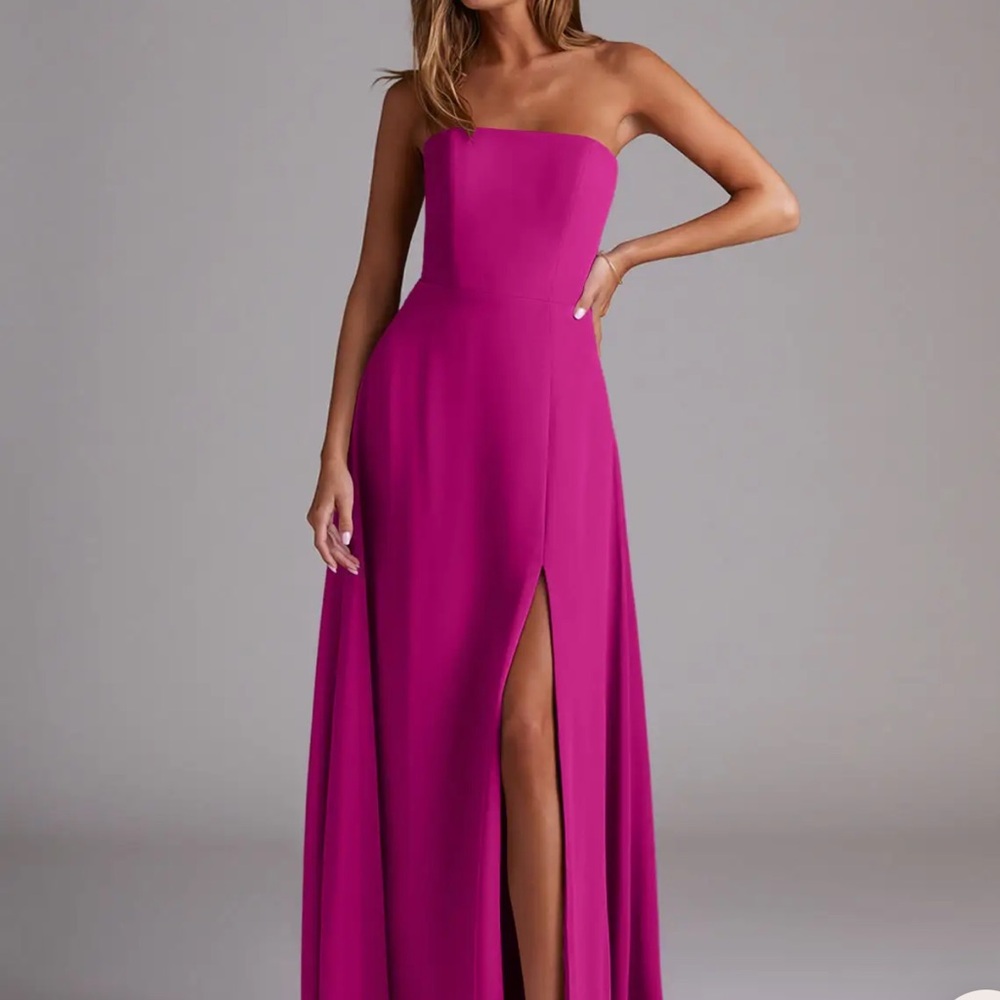 Azazie Pink Strapless Slit Gown